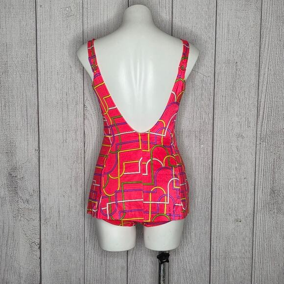 VTG 60s 70s Par➡️Form Originals Groovy Neon Geometric One Piece Swimsuit - Picture 4 of 9